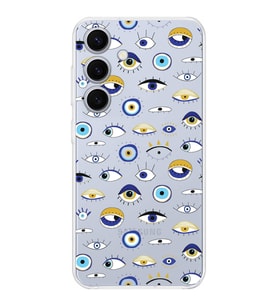 PrintiFy Samsung Galaxy S24 ile Uyumlu Nazar Boncuğu 2 Baskılı Kamera Korumalı Şeffaf Silikon Kılıf