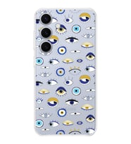 PrintiFy Samsung Galaxy S24 ile Uyumlu Nazar Boncuğu 2 Baskılı Kamera Korumalı Şeffaf Silikon Kılıf