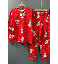 Erkek Çocuk Üzeri Kardan Adam ve Noel Baskılı Kırmızı Pijama Takımı