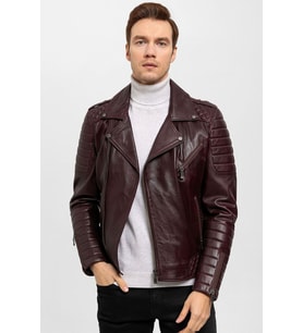 Luc Bordo Biker Erkek Hakiki Deri Mont