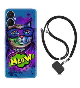 Tecno Spark 9T Kılıf Silikon Boyun Askılı İpli Desenli Silikon Super Meow 1715