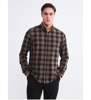 LCWAIKIKI Classic Kahverengi Regular Fit Ekose Gabardin Erkek Gömlek