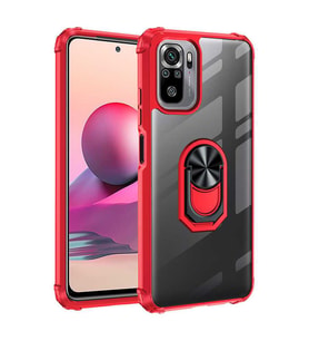 Xiaomi Redmi Note 10 Kılıf Şeffaf Sararmaz Yüzüklü Mola Kapak (Kırmızı)