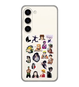 Samsung Galaxy S23 Uyumlu Anime Sticker Tasarımlı Şeffaf Telefon Kılıfı