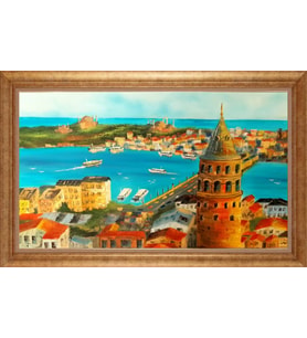 Çerçeveli Paspartulu Manzara Tablo bm1753 (Gold)
