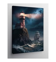 Kanvas Tablo Deniz Feneri Ve Yelkenli Gemi, 50cm x 70cm