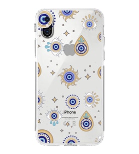 PrintiFy iPhone XS ile Uyumlu Nazar Boncuğu 5  Kamera Korumalı Şeffaf Silikon Kılıf