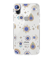 PrintiFy iPhone XS ile Uyumlu Nazar Boncuğu 5  Kamera Korumalı Şeffaf Silikon Kılıf