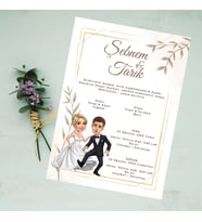 Ezgoola / Kişiye Özel Karikatürlü Davetiye Gelin Damat 2 / Nişan ve Düğün Davetiye / 13x18 cm Zarf Dahil / Düğün Davetiye / Nişan Davetiye / Davetiye