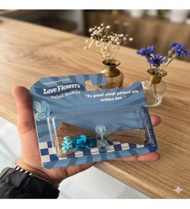 Love Flowers Mavi Huzur Mini Buket - Sınırlı Sayıda Özel Tasarım Hediyelik (Ebru Mavi)