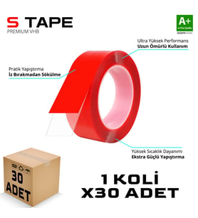 S-Dizayn Çift Taraflı Bant 20mm x 5 Metre Şeffaf Silikon VHB Bant 30'lu Koli A+Kalite (Karışık)