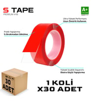 S-Dizayn Çift Taraflı Bant 20mm x 5 Metre Şeffaf Silikon VHB Bant 30'lu Koli A+Kalite (Karışık)