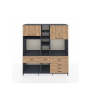 Kronos Dolap 11 Raflı 6 Çekmeceli 4 Kapaklı 220x59x243 Antrasit-Çam/Çam