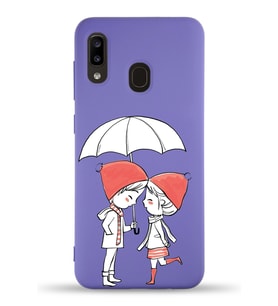 Samsung Galaxy A30 Uyumlu Lansman Kılıf Aşk Tasarımlı İçi Kadife Kapak-Mor (Şeffaf)