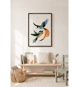 Kuşların Dansı Minimalist 1. Kalite Ahşap Çerçeveli Tablo