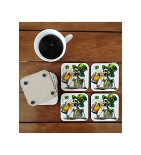 Bardaki iskelet - kuru kafa - cheers - şerefe - soğuk içecek - komik ahşap bardak altlığı