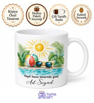Havuz Kenarı Keyfi Yazılı Baskılı Kupa Bardak Yaz Hediye Porselen Mug