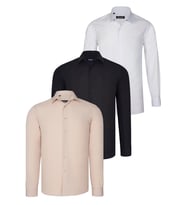 ÜÇLÜ SET G726 DEWBERRY GÖMLEK-SİYAH-BEYAZ-BEJ (Karışık)