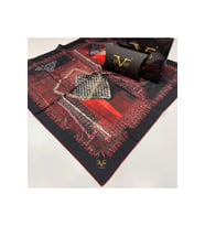 Ethnic Desen Black Seri Twill Eşarp Eşarp Askısı ile Birlikte 90x90 cm Siyah Nar