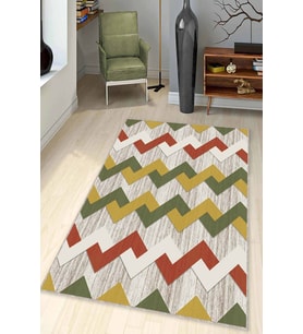 Yeşil Sarı Tarçın Zigzag Kaymaz Tabanlı Dekoratif Halı KN004 - 100 x 160 cm