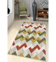 Yeşil Sarı Tarçın Zigzag Kaymaz Tabanlı Dekoratif Halı KN004 - 100 x 160 cm