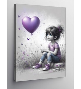 Kanvas Tablo Mor Balonlu Çocuk