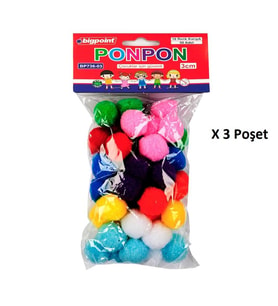 Bigpoint Ponpon 3 cm 10 Renk / 50'li Poşet x 3 Poşet