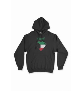 Kuveyt Bayraklı Kalpli Siyah Sweatshirt Hoodie