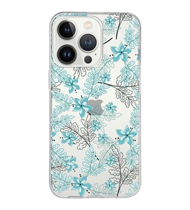 Apple iPhone 13 Pro Uyumlu Kapak Floral Su Yeşili Tasarımlı Şeffaf  Kılıf