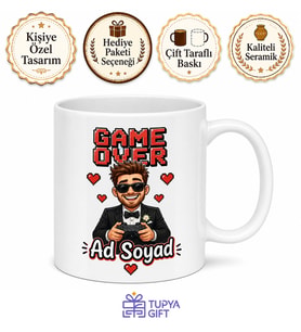 Game Over Oyun Bitti Çizimli Evlenen Arkadaşa Esprili Kupa Bardak Hediye