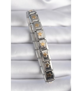 316L Çelik Gümüş Renk Gold Yıldız İşleme Nomination Charm Bileklik 5886 - SSSSSS9910-5509