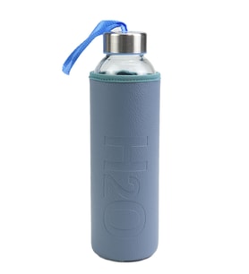 500ml Deri Kılıflı Cam Matara (Mavi)