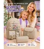 Model 3'lü Set İlkokul-Ortaokul Çantası Kız, Çocuk Sırt Çantası Okul Çantası, KızÇocuk Desenli İlkokul Ortaokul Çantası, Beslenme Çantası, Kalemlik, Kız çocuk okul çantası ilkokul seti