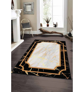 Siyah Gold Çerçeveli Kaymaz Tabanlı Dekoratif Halı AR108 - 100 x 160 cm