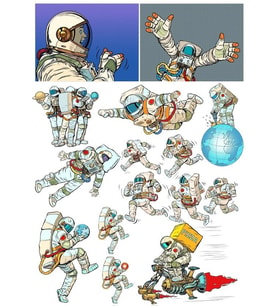 Retro Astronot Sticker Set 2 17 Parça Telefon, Tablet, Defter, Laptop Sticker