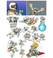 Retro Astronot Sticker Set 2 17 Parça Telefon, Tablet, Defter, Laptop Sticker