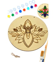Lotus Mandala Ahşap Boyama Tuval Seti Hediye Hobi Kiti 20 Cm