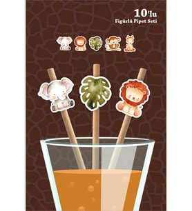 Safari Pastel Temalı 10'lu Figürlü Pipet Seti