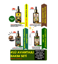 4'LÜ BAKIM SETİ ''SAÇ, CİLT VE KAŞ/KİRPİK GENEL BAKIM'' %100 SAF (ARGAN,TATLI BADEM,BİBERİYE,HİNT)