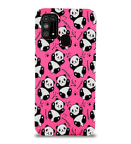 Samsung Galaxy M31 Uyumlu Lansman Kılıf Panda Tasarımlı İçi Kadife Kapak-Neon Pembe (Şeffaf)