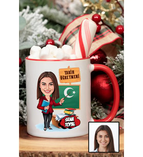 Kadın Tarih Öğretmenine Hediye Karikatürlü Kırmızı Kupa Bardak