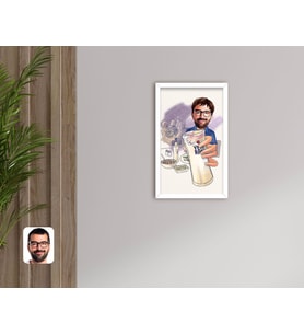 BK Home Erkek Rakı Karikatürlü Dekoratif Ahşap Beyaz Çerçeveli Tablo-1