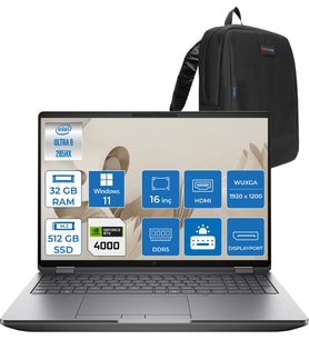 Hp Zbook Fury G1I Intel Core Ultra 9 285HX 32GB Ddr5 512GB SSD 16GB/RTXPRO4000 Blackwell 16" Wuxga IPS 400NIT Windows 11 Pro Taşınabilir Bilgisayar C65G3ESP09 + Zettaçanta