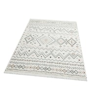 Makine Kaymaz Yıkanabilir Beyaz Etnik Salon Halısı Mutfak Halısı Koridor Halısı Yolluk 5 beige blue