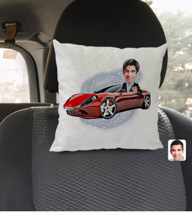 BK Gift Kişiye Özel Plakalı Erkek Ferrari 458 Karikatürlü Kare Araç Koltuk Yastığı-1