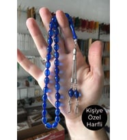 Erkek İçin Harfli Parlamet Mavi Toz Kehribar Tesbih