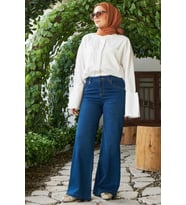 1152- Denim Bol paça Pantolon Koyu Mavi