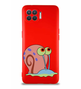 Oppo Reno 4 Lite Soft Premier Kapak Salyangoz Gary Tasarımlı Silikon Kılıf - Kırmızı (Şeffaf)