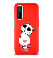 Realme 7 Soft Premier Kapak Coolcat Tasarımlı Silikon Kılıf - Kırmızı (Şeffaf)
