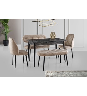 AY MASA VE SANDALYE BENCH TAKIMI, KREM SİYAH, 120x70